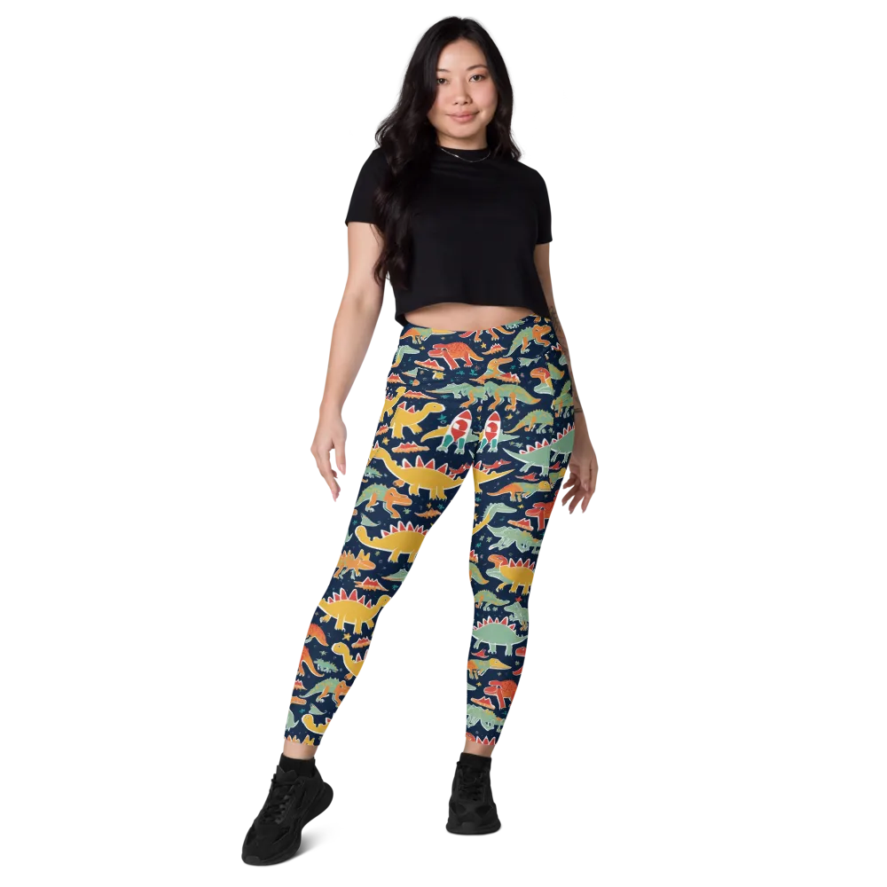 Dino Disco on Leggings with Pockets — Front