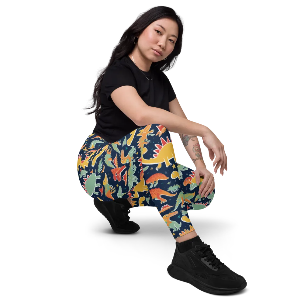 Dino Disco on Leggings with Pockets — Right Front