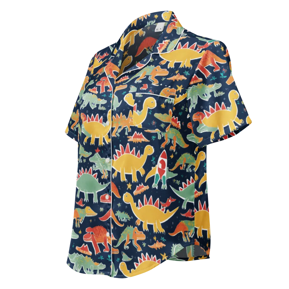 Dino Disco on Women's Short Sleeve Pajama Top — Left Front