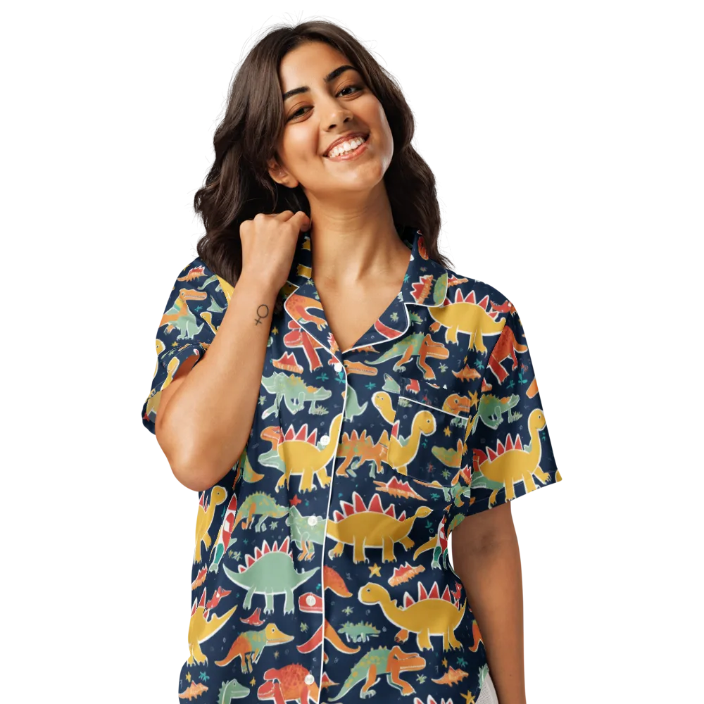 Dino Disco on Women's Short Sleeve Pajama Top — Front