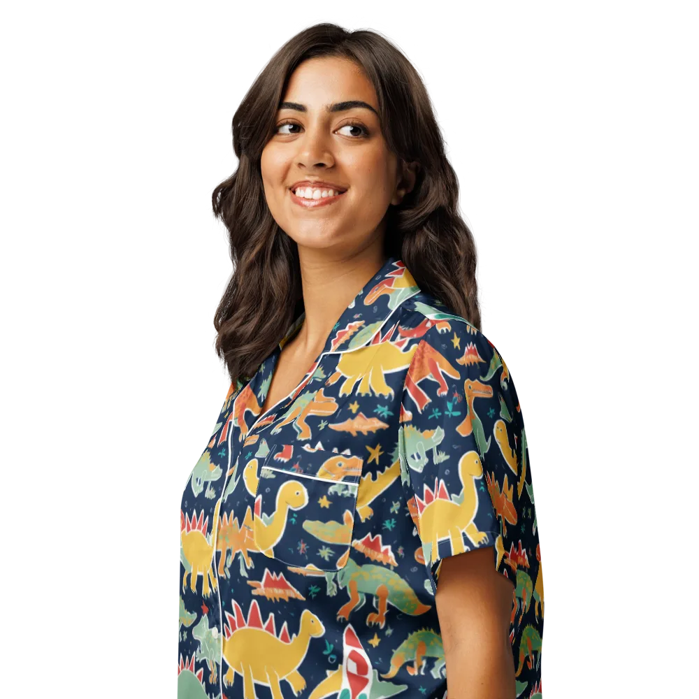Dino Disco on Women's Short Sleeve Pajama Top — Left Front