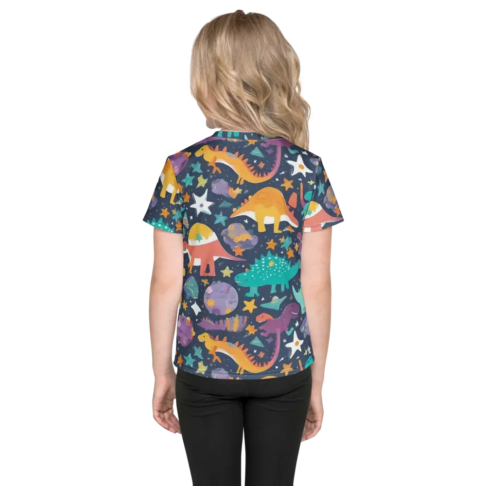 Dino Starfield on Kids Crew Neck T-Shirt — Back