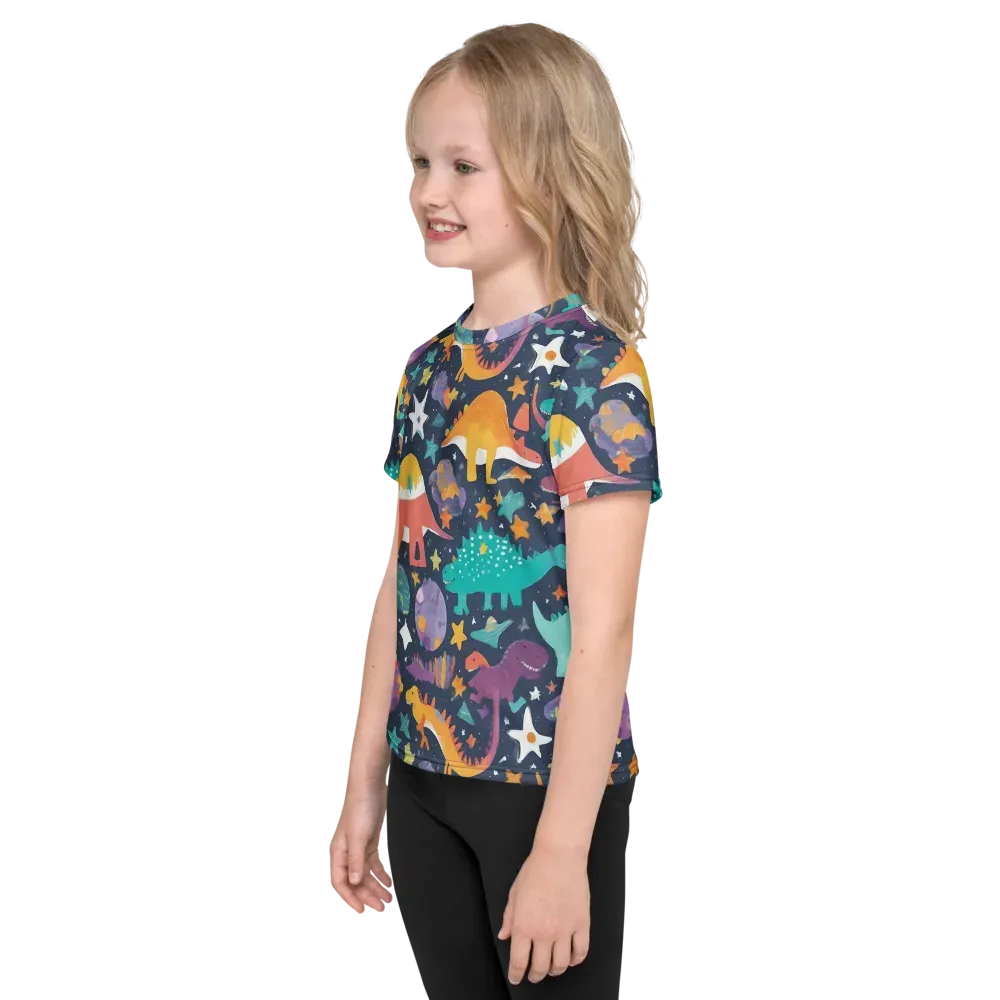 Dino Starfield on Kids Crew Neck T-Shirt — Left