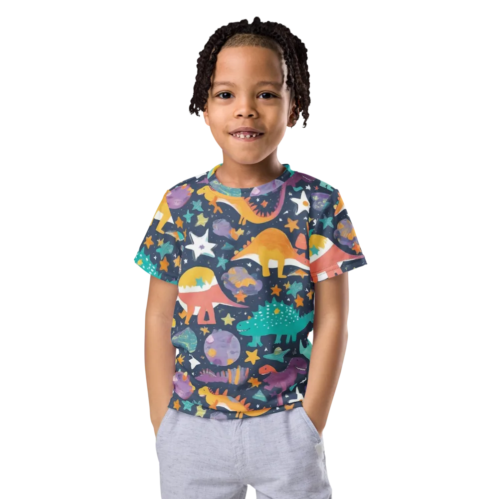 Dino Starfield on Kids Crew Neck T-Shirt — Front