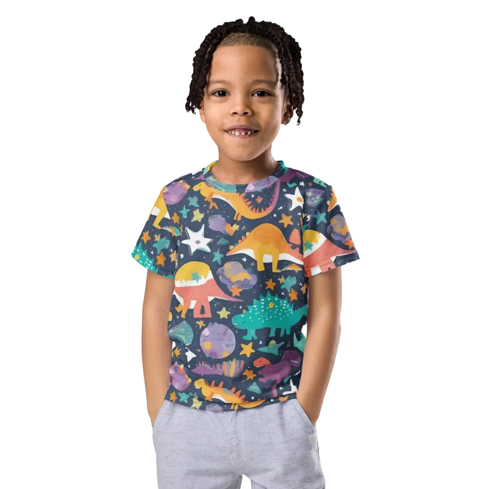 Dino Starfield on Kids Crew Neck T-Shirt — Front