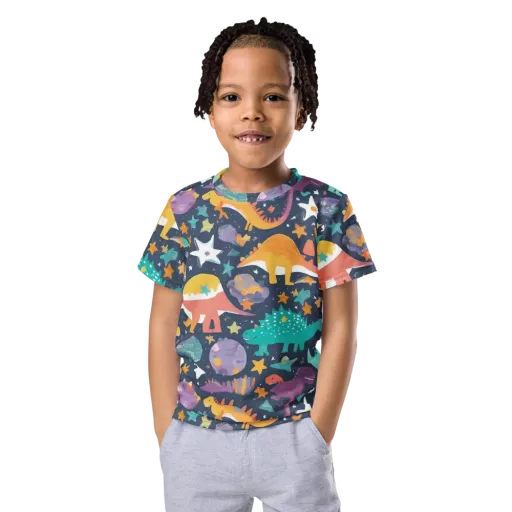 Dino Starfield on a Kids Crew Neck T-Shirt