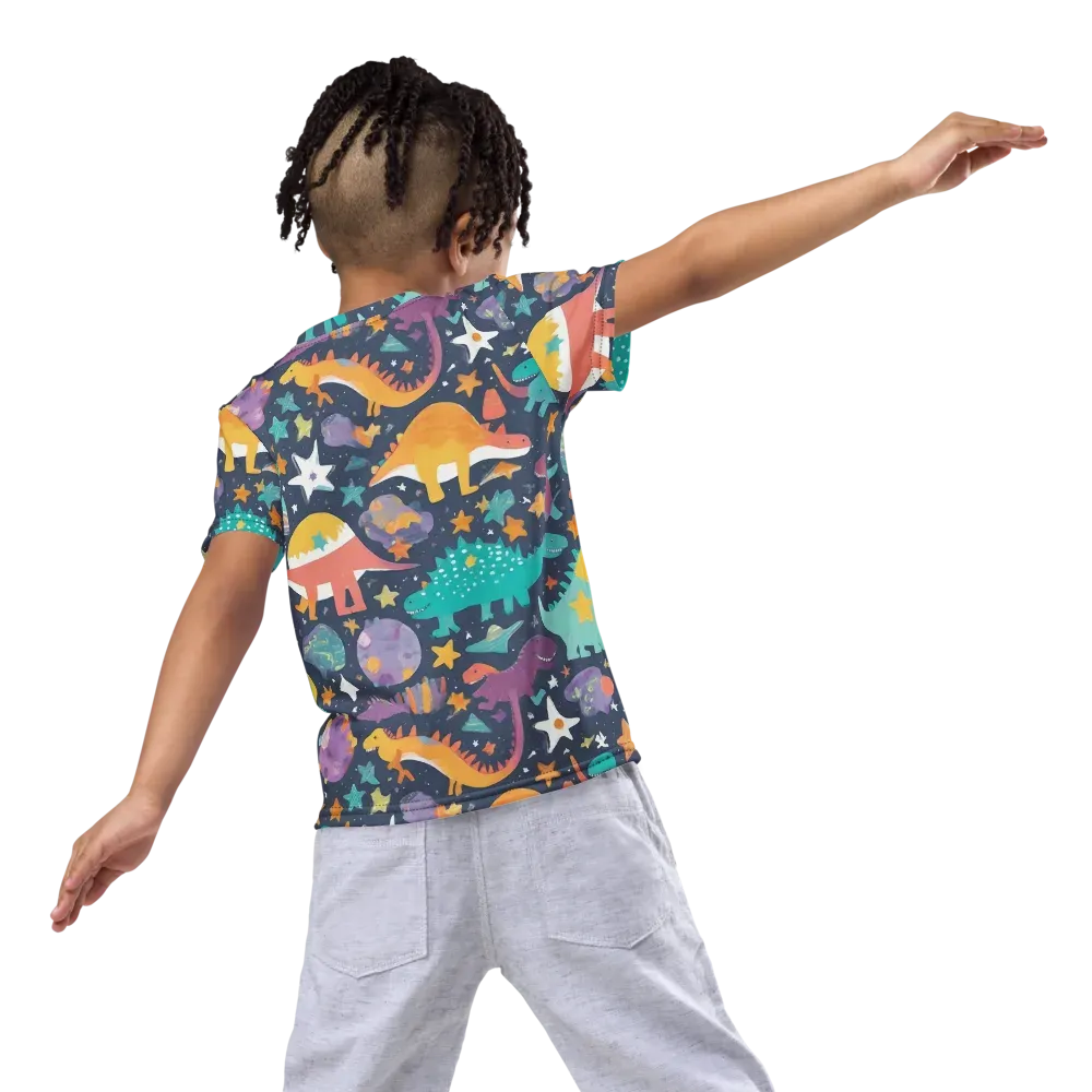 Dino Starfield on Kids Crew Neck T-Shirt — Back