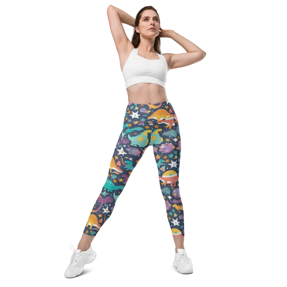 Dino Starfield on Leggings with Pockets — Front