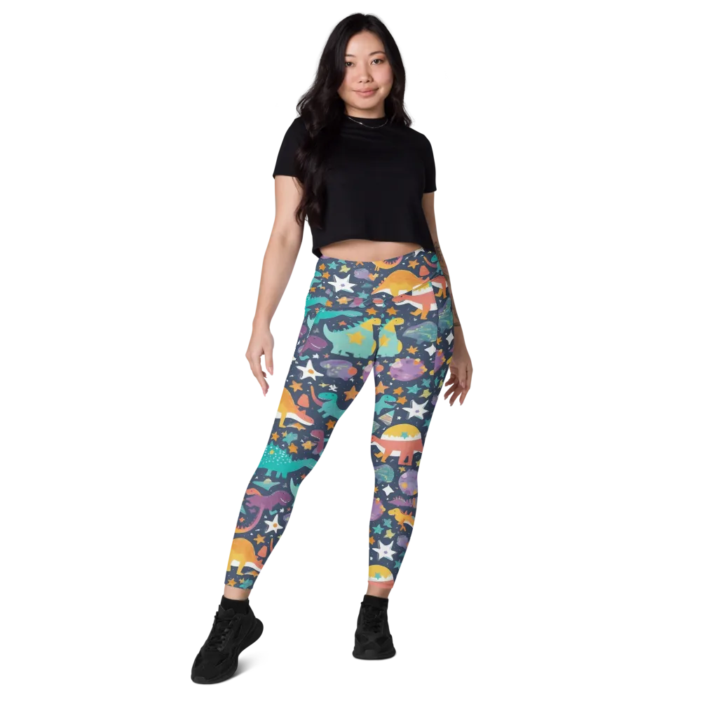 Dino Starfield on Leggings with Pockets — Front