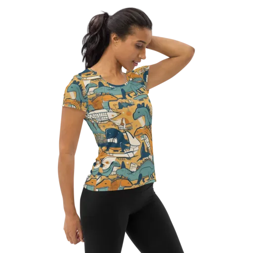 Jurassic Drift on a Women's Athletic T-Shirt