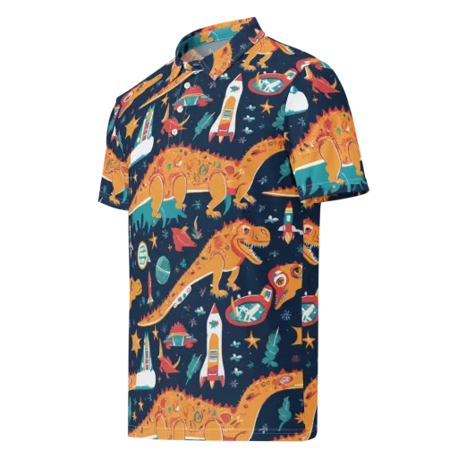 Jurassic Orbit on a Men's Slim Fit Polo Shirt