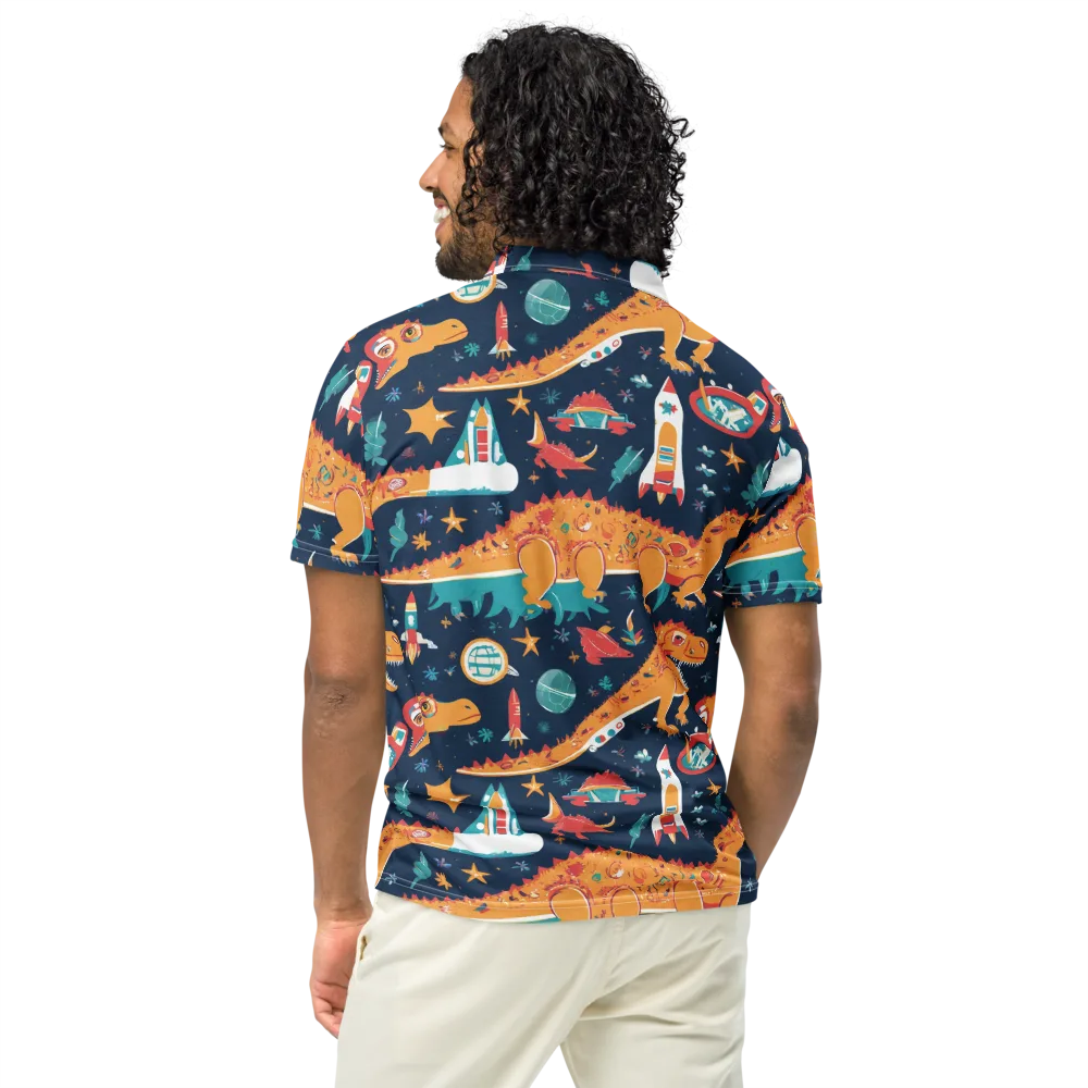 Jurassic Orbit on Men's Slim Fit Polo Shirt — Back