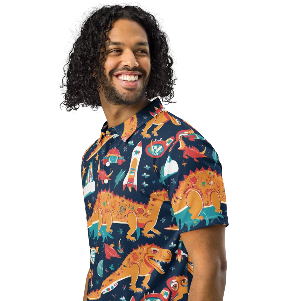 Jurassic Orbit on Men's Slim Fit Polo Shirt — Left Front
