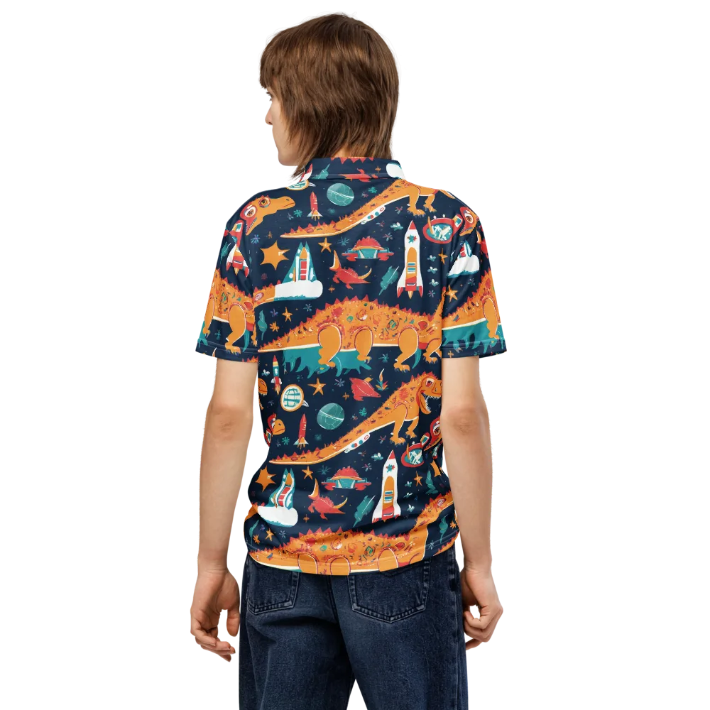 Jurassic Orbit on Men's Slim Fit Polo Shirt — Back