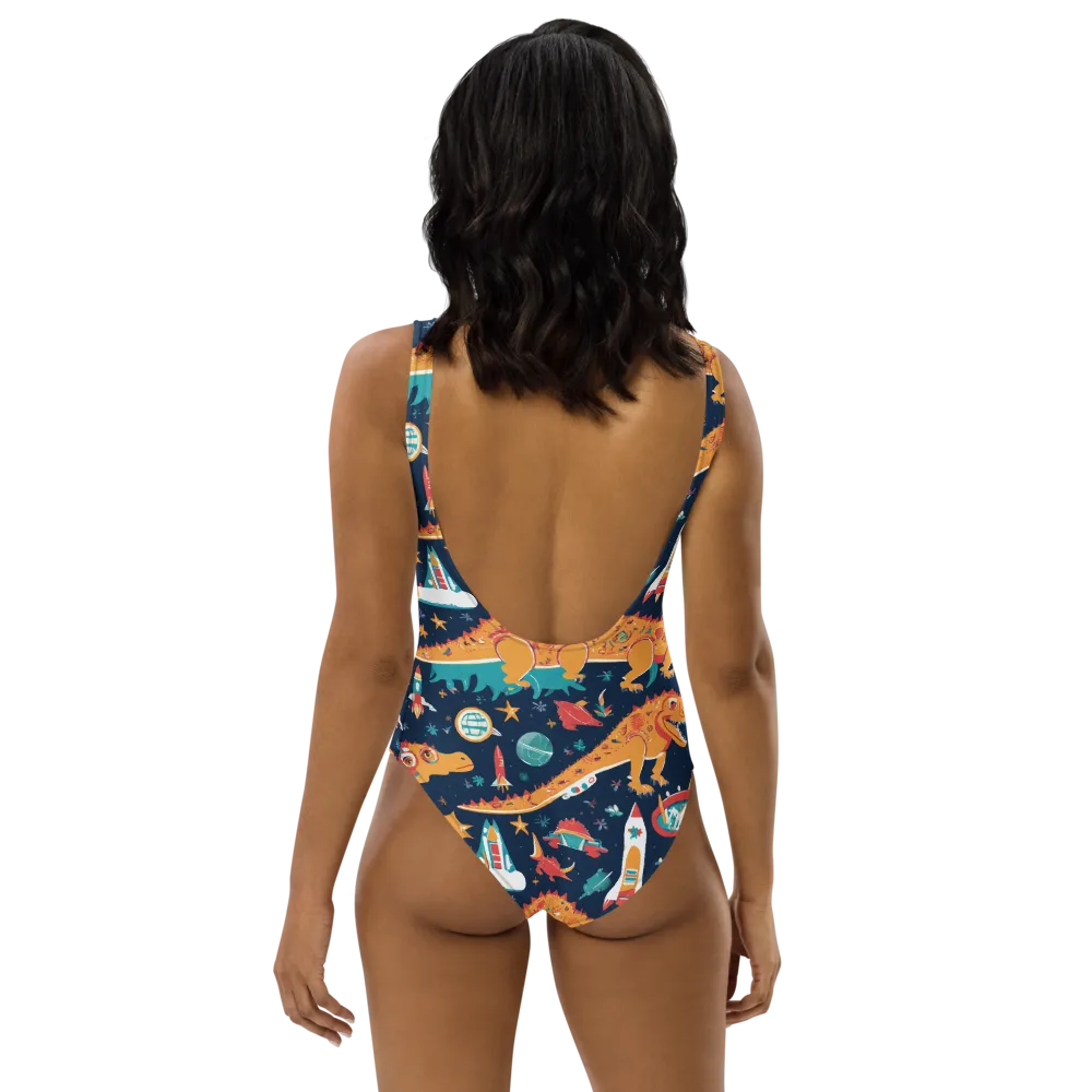 Jurassic Orbit on One-Piece Swimsuit — Back