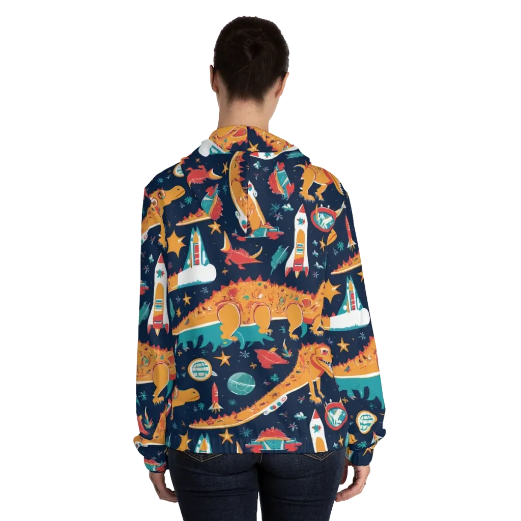 Jurassic Orbit on Women's Full-Zip Hoodie — Back On Person