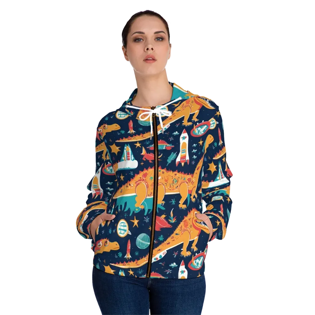 Jurassic Orbit on Women's Full-Zip Hoodie — Front On Person