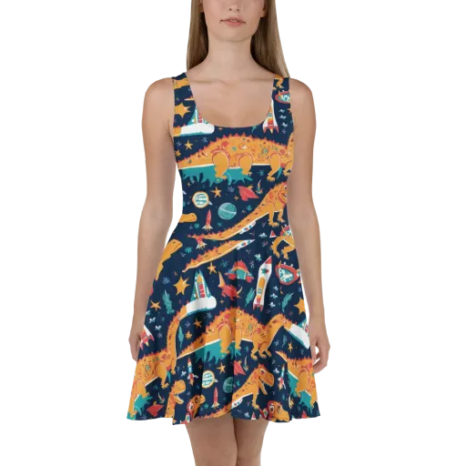 Jurassic Orbit on a Skater Dress