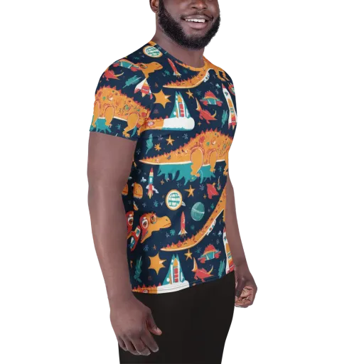 Jurassic Orbit on a Men's Athletic T-Shirt