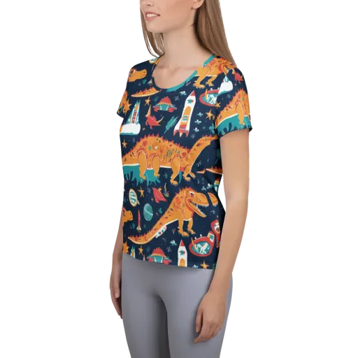 Jurassic Orbit on a Women's Athletic T-Shirt