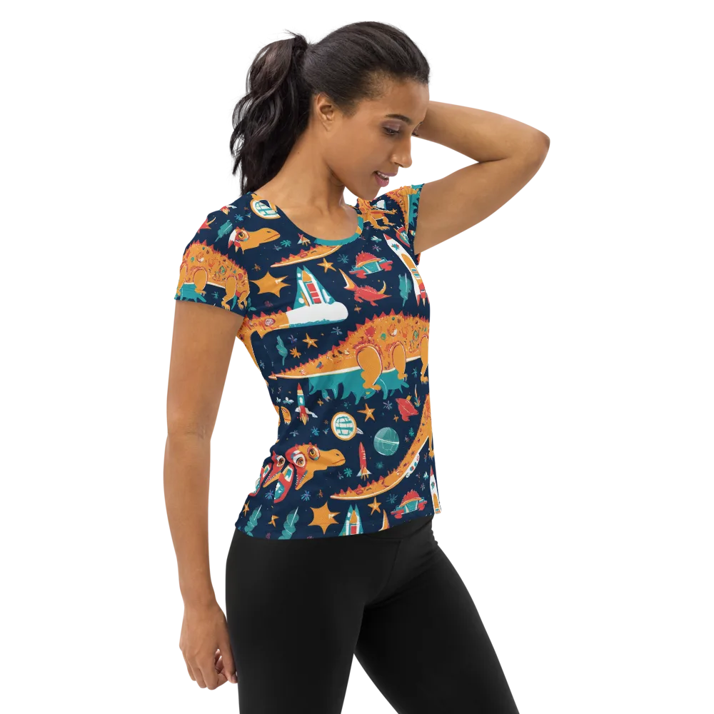 Jurassic Orbit on Women's Athletic T-Shirt — Right