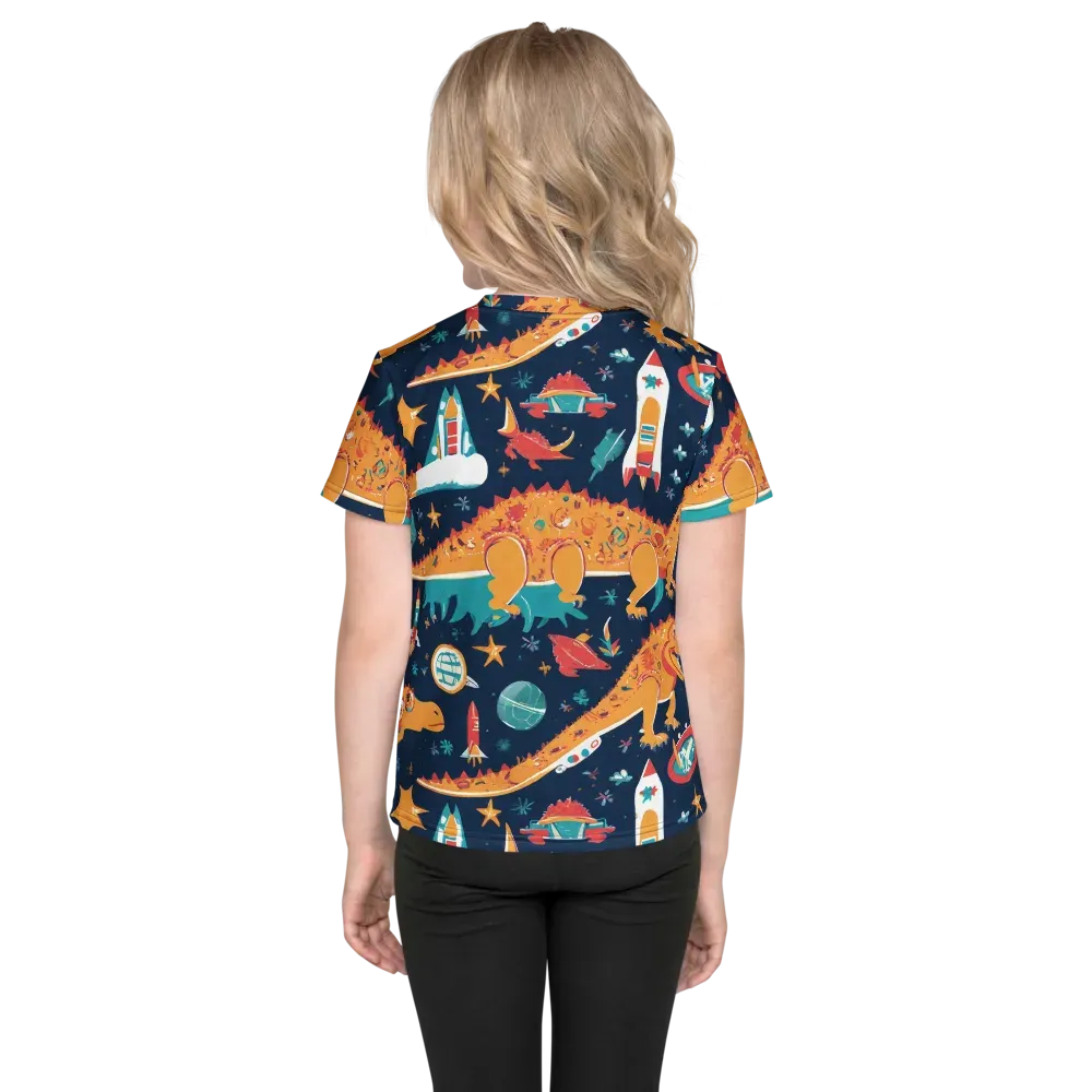 Jurassic Orbit on Kids Crew Neck T-Shirt — Back