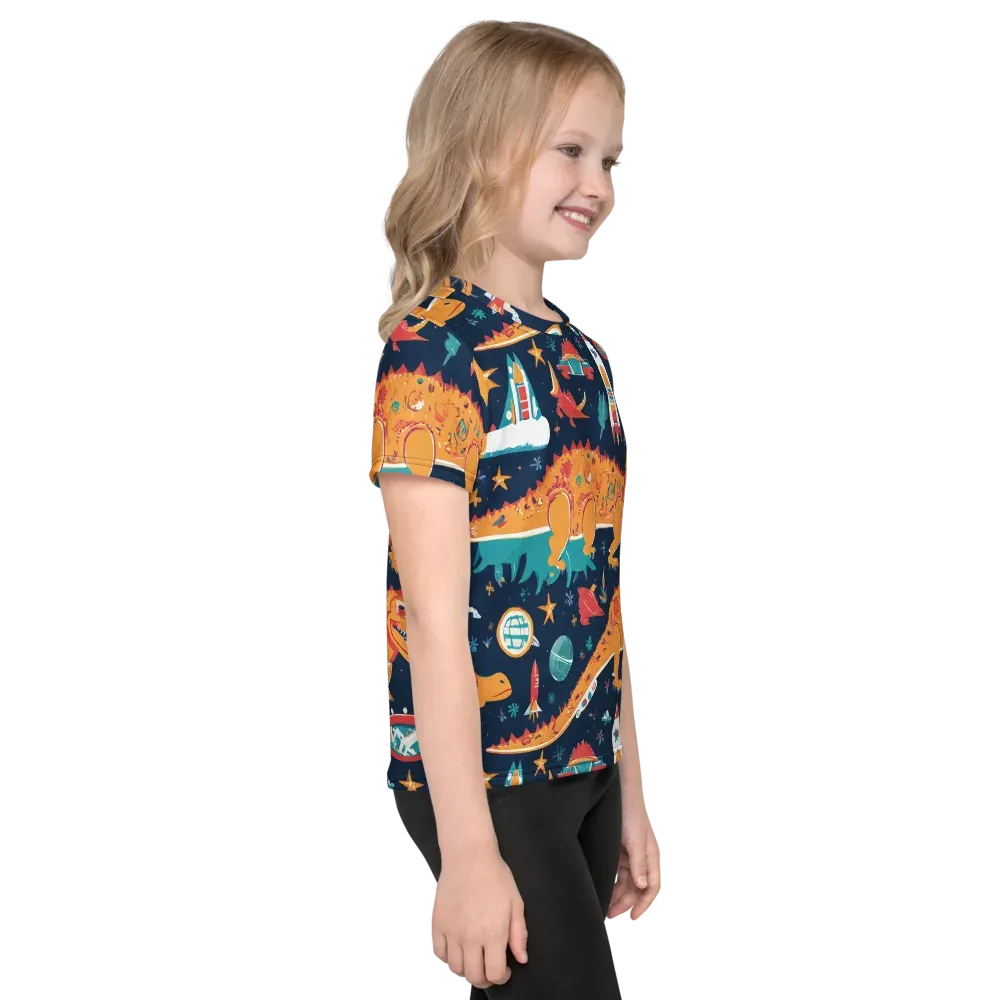Jurassic Orbit on Kids Crew Neck T-Shirt — Right