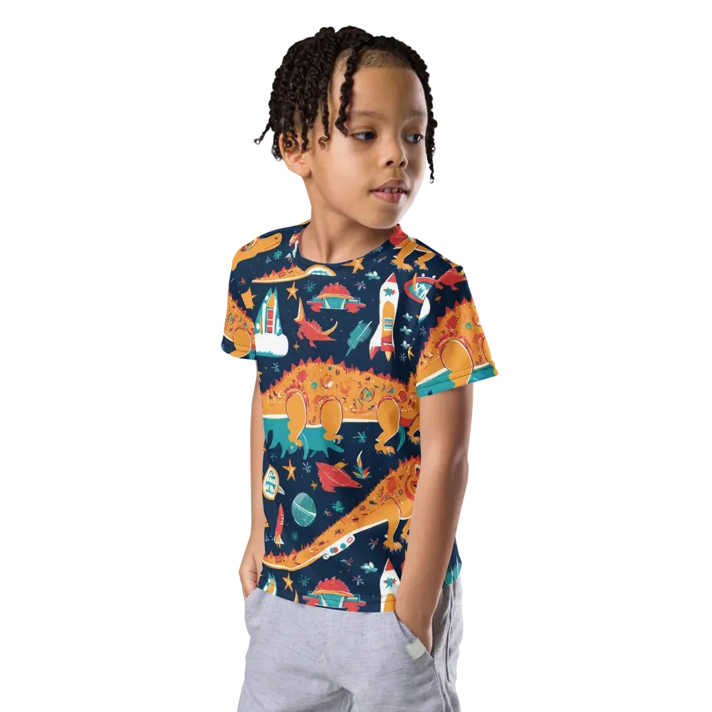 Jurassic Orbit on Kids Crew Neck T-Shirt — Left Front
