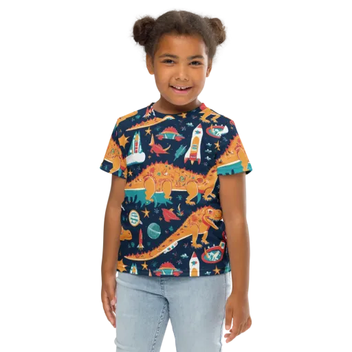 Jurassic Orbit on a Kids Crew Neck T-Shirt