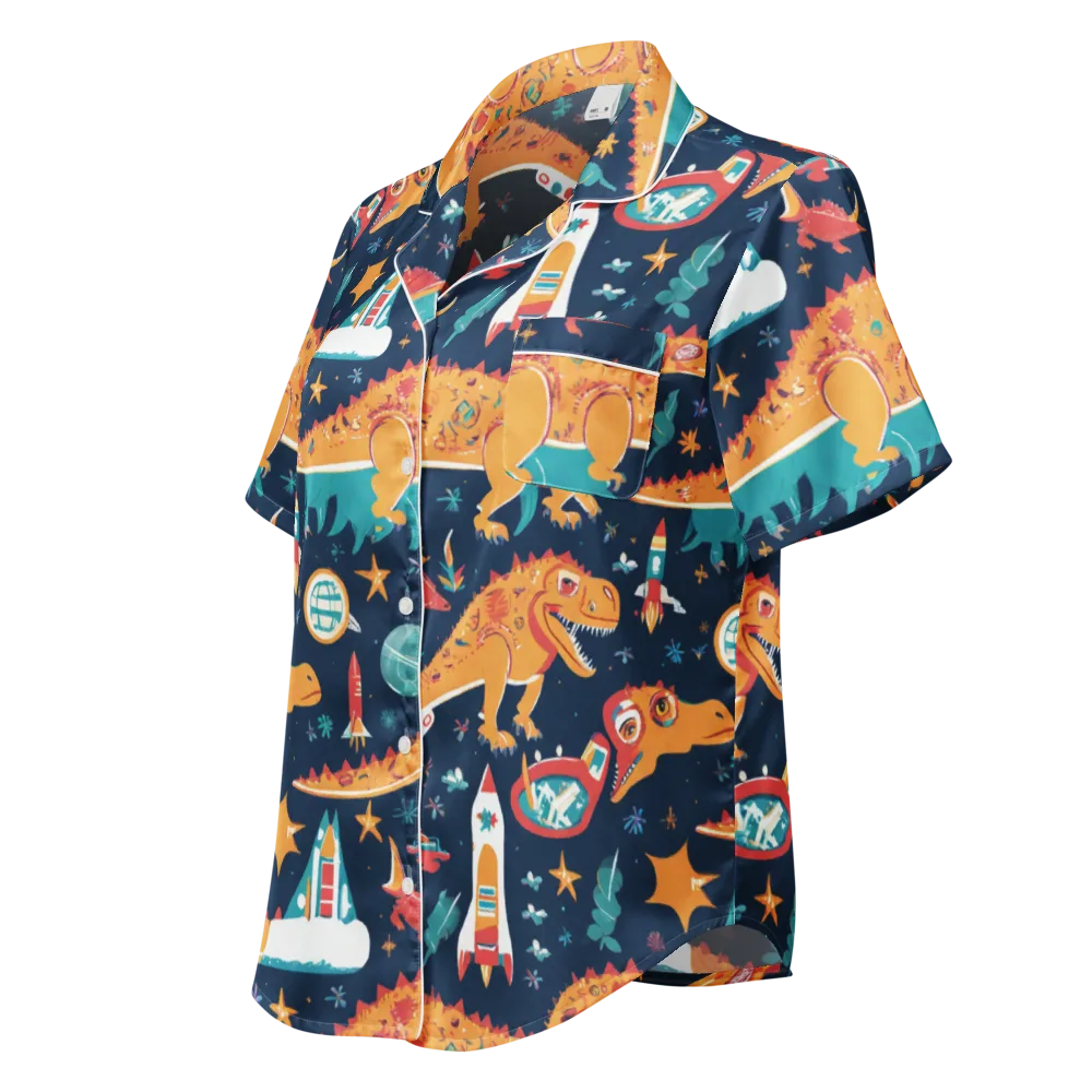 Jurassic Orbit on Women's Short Sleeve Pajama Top — Left Front