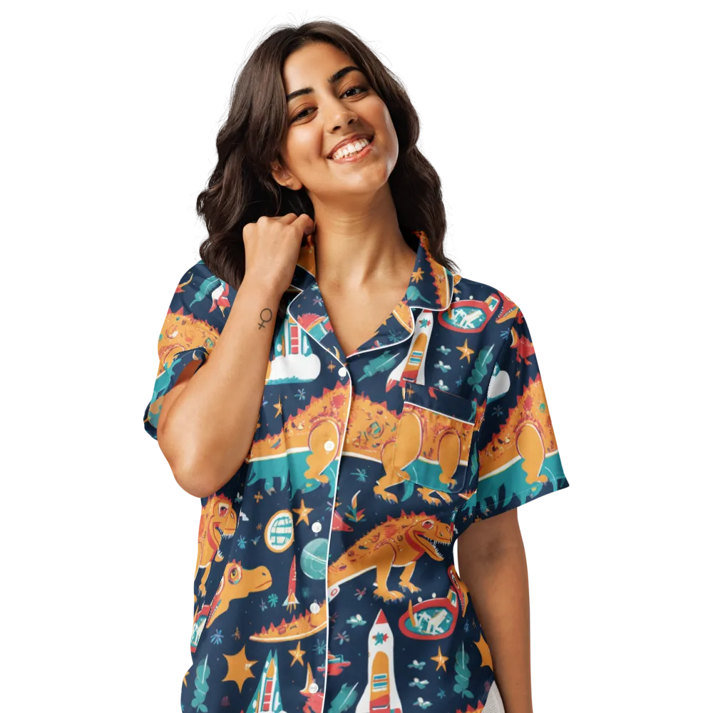 Jurassic Orbit on Women's Short Sleeve Pajama Top — Front