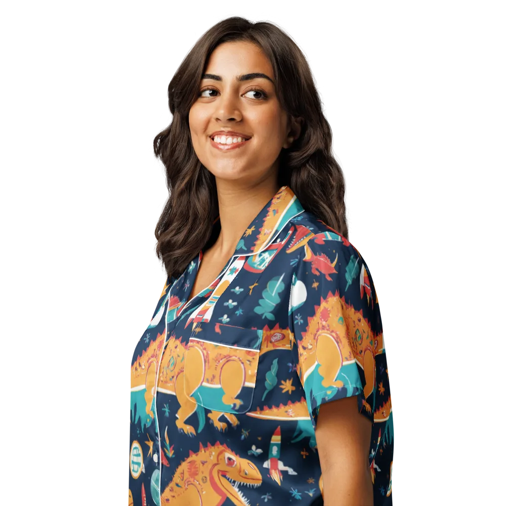 Jurassic Orbit on Women's Short Sleeve Pajama Top — Left Front