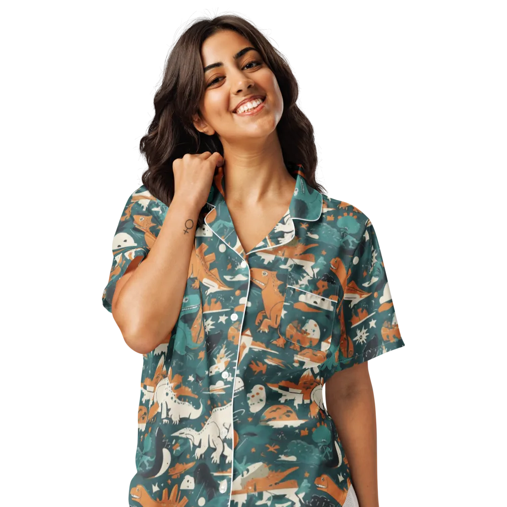 Cretaceous Carnival on Women's Short Sleeve Pajama Top — Front