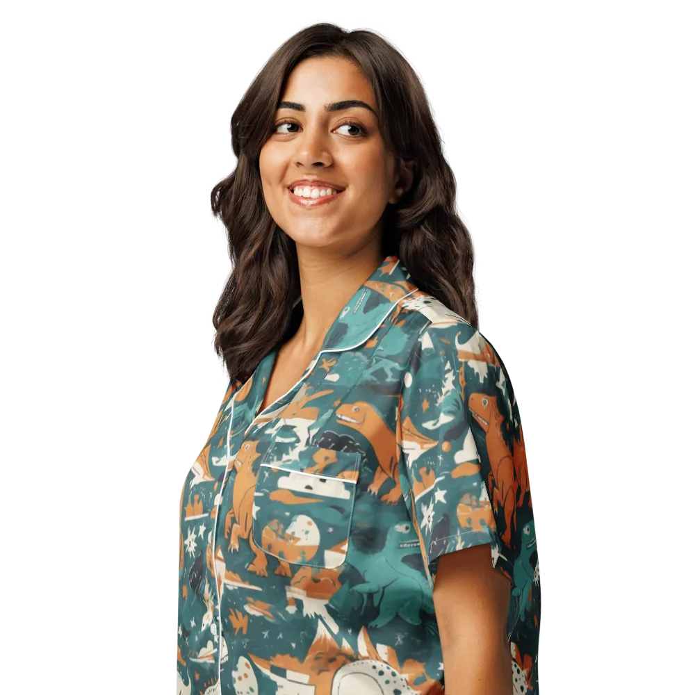 Cretaceous Carnival on Women's Short Sleeve Pajama Top — Left Front