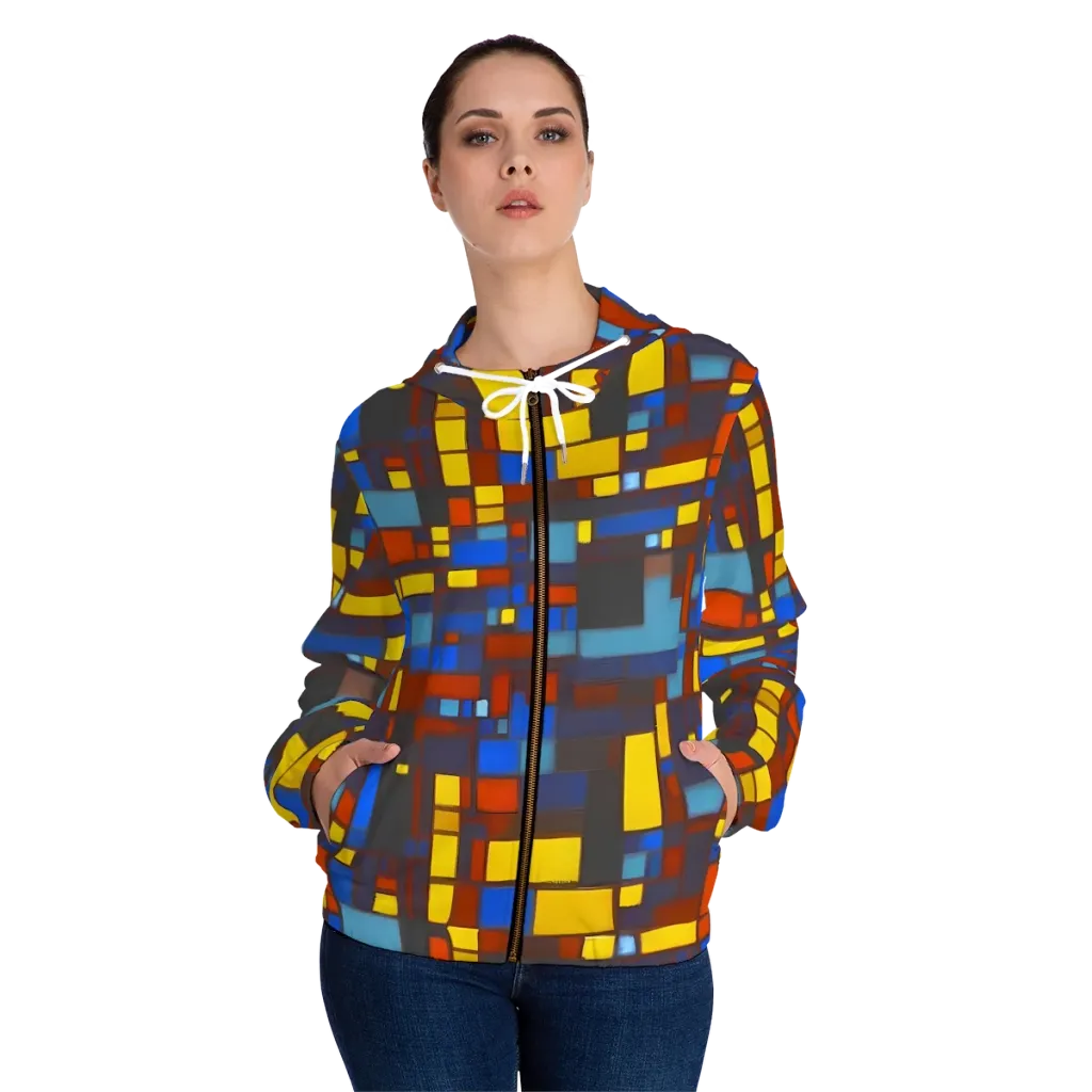 Solar Circuit on Women's Full-Zip Hoodie — Front On Person