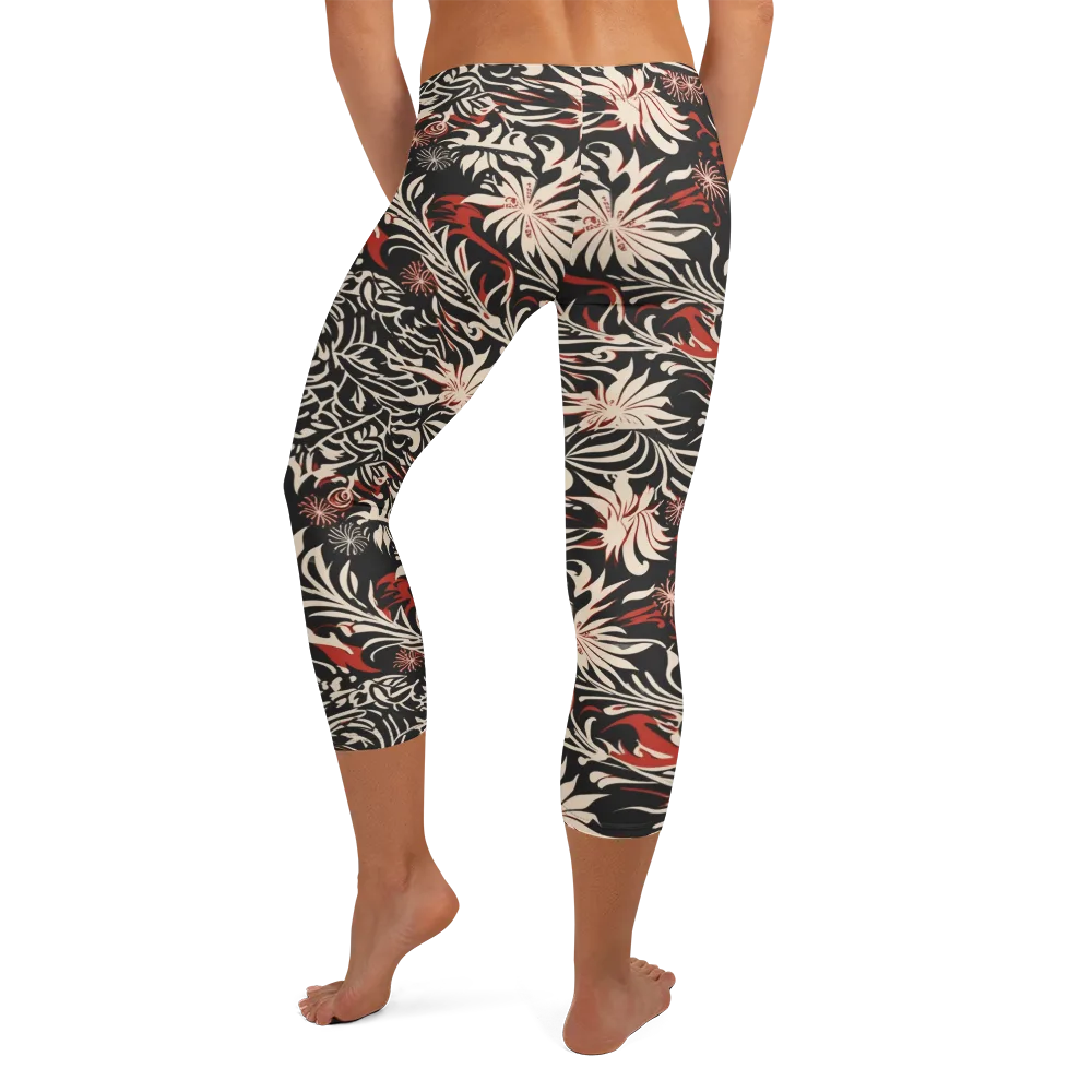 Crimson Herbarium on Capri Leggings — Back