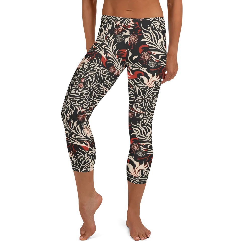 Crimson Herbarium on Capri Leggings — Front