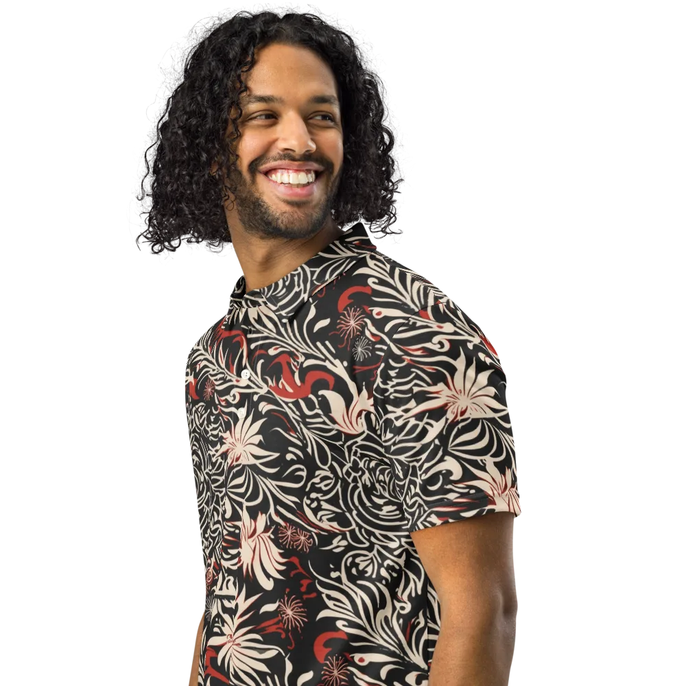 Crimson Herbarium on Men's Slim Fit Polo Shirt — Left Front