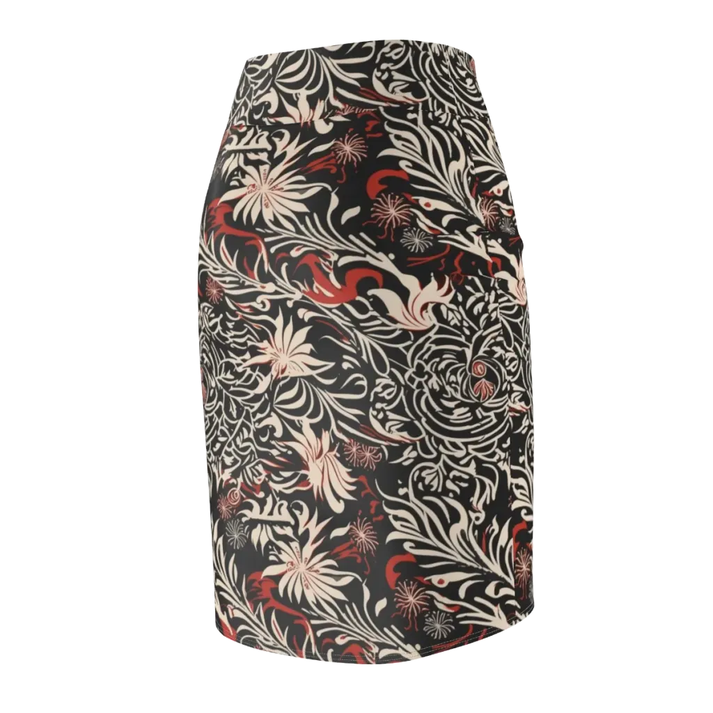 Crimson Herbarium on Pencil Skirt — Back Side