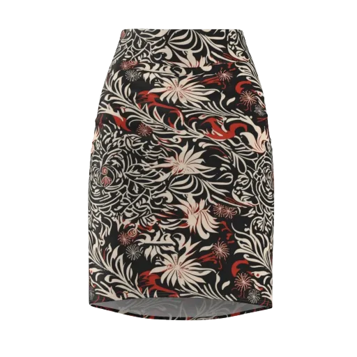 Crimson Herbarium on a Pencil Skirt