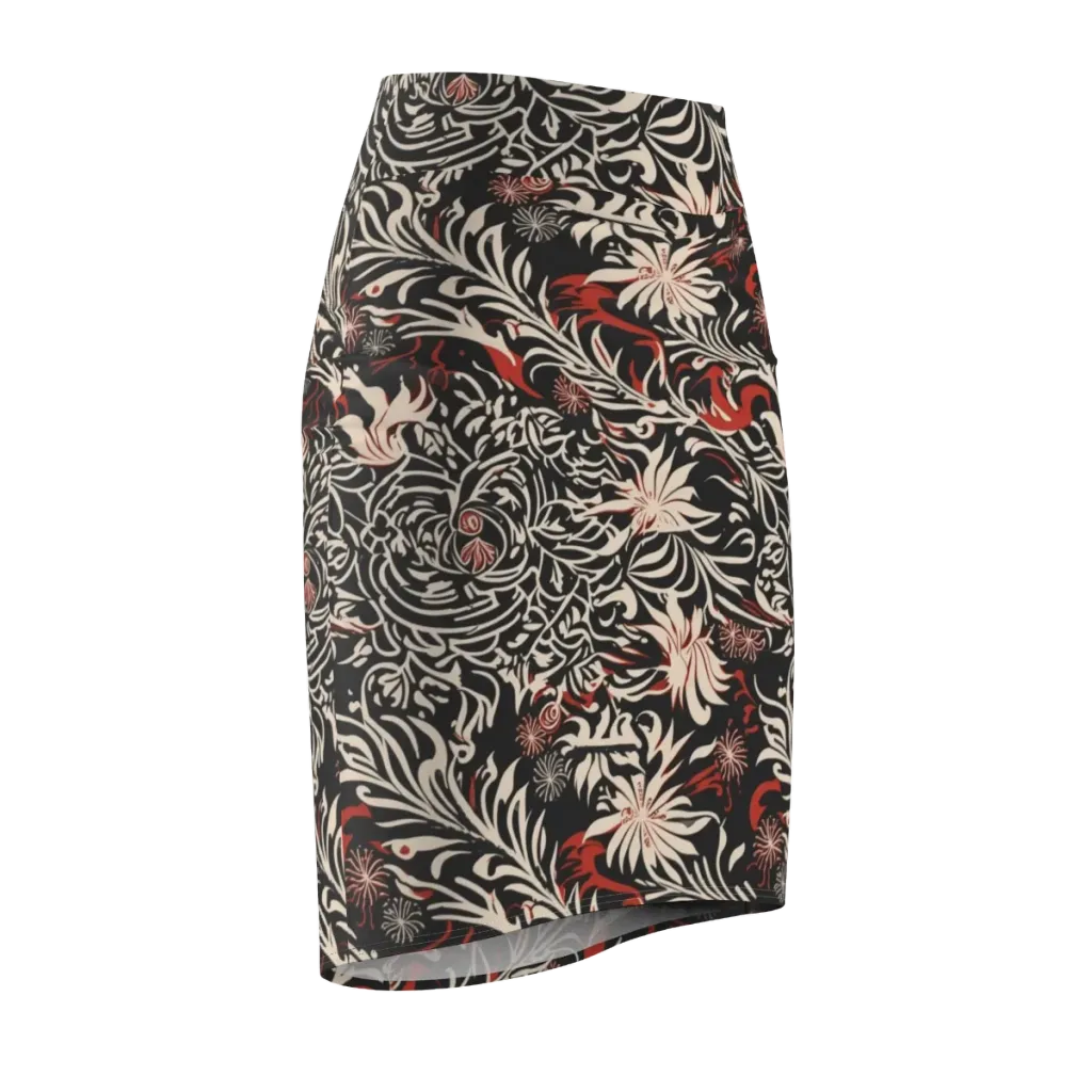 Crimson Herbarium on Pencil Skirt — Front Side