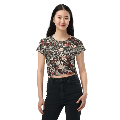 Crimson Herbarium on a Crop Tee