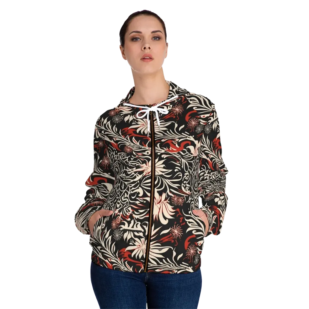 Crimson Herbarium on Women's Full-Zip Hoodie — Front On Person