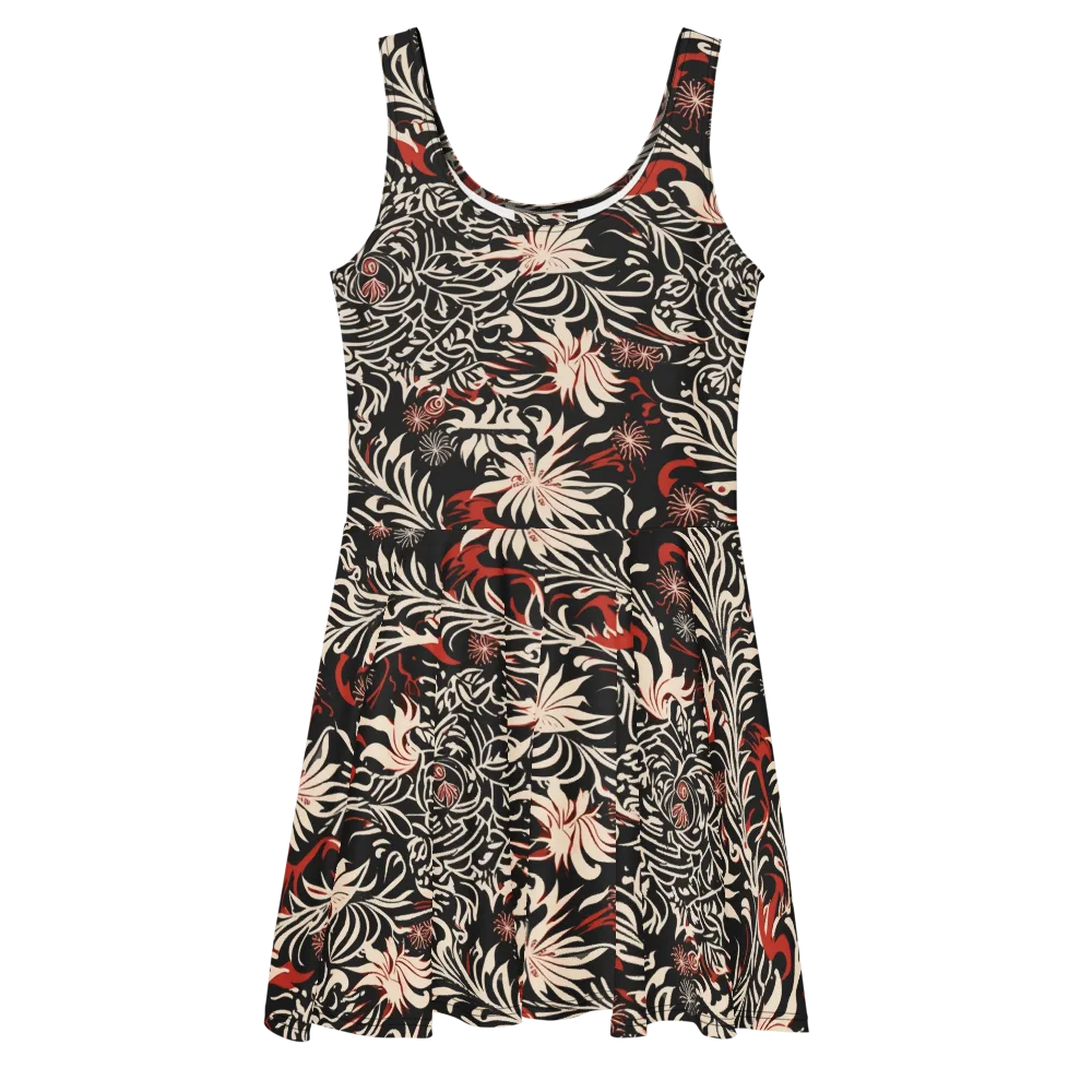 Crimson Herbarium on Skater Dress — Front
