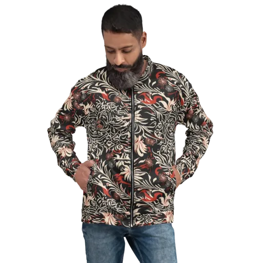 Crimson Herbarium on a Bomber Jacket
