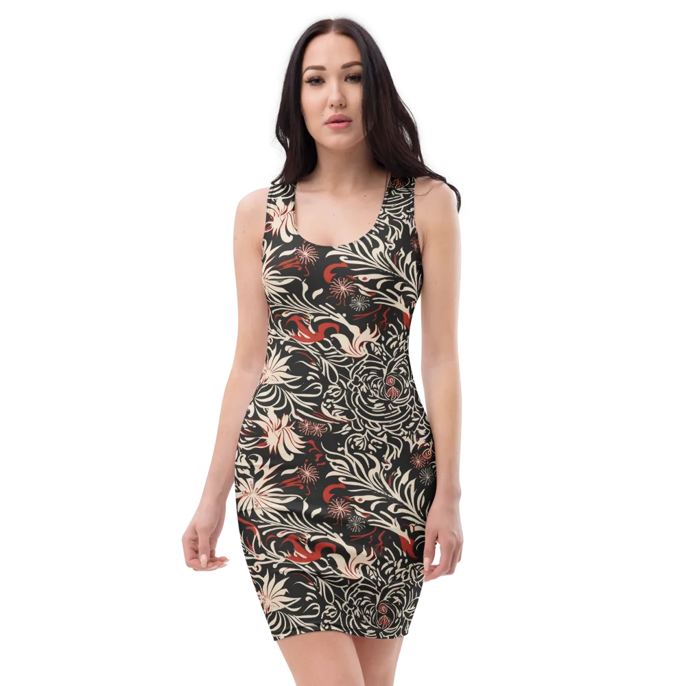 Crimson Herbarium on Bodycon Dress — Front