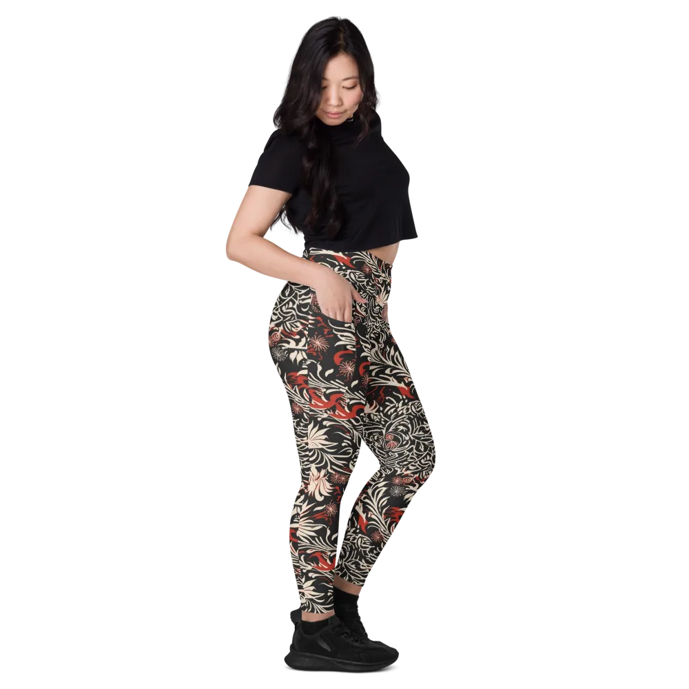 Crimson Herbarium on Leggings with Pockets — Right
