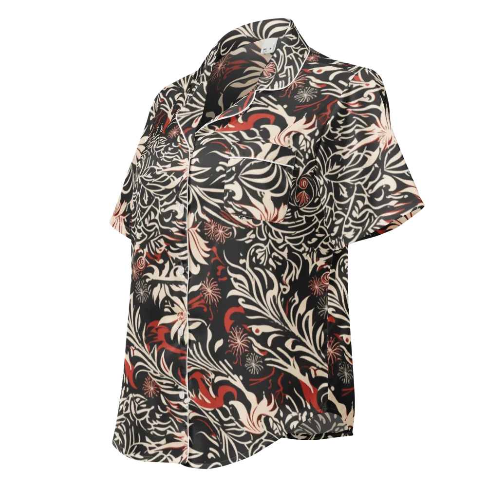 Crimson Herbarium on Women's Short Sleeve Pajama Top — Left Front