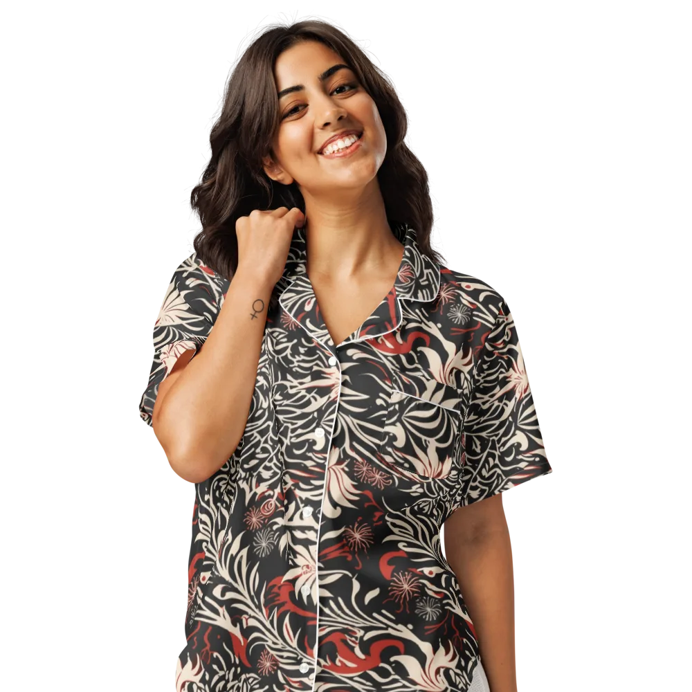 Crimson Herbarium on Women's Short Sleeve Pajama Top — Front
