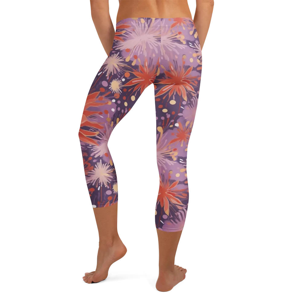 Coral Dusk Bloom on Capri Leggings — Back